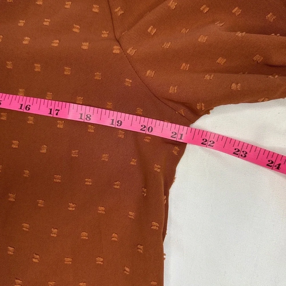 Shein French‎ Lampshade Raised Dot Blouse in rust orange Large Lace Trim - Picture 6 of 7